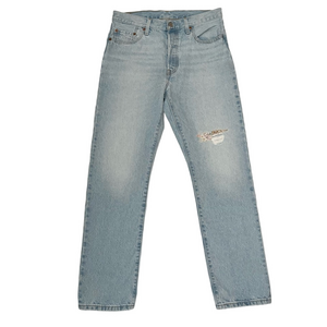 Levi's Light Blue Straight 501 150yr Anniversary Jeans 29 Patchwork Distressing